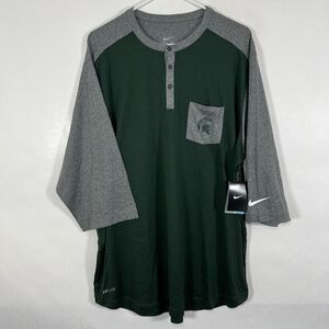 Michigan State Spartans Nike Henley Baseball Style T Shirt Mens XXL Green Raglan
